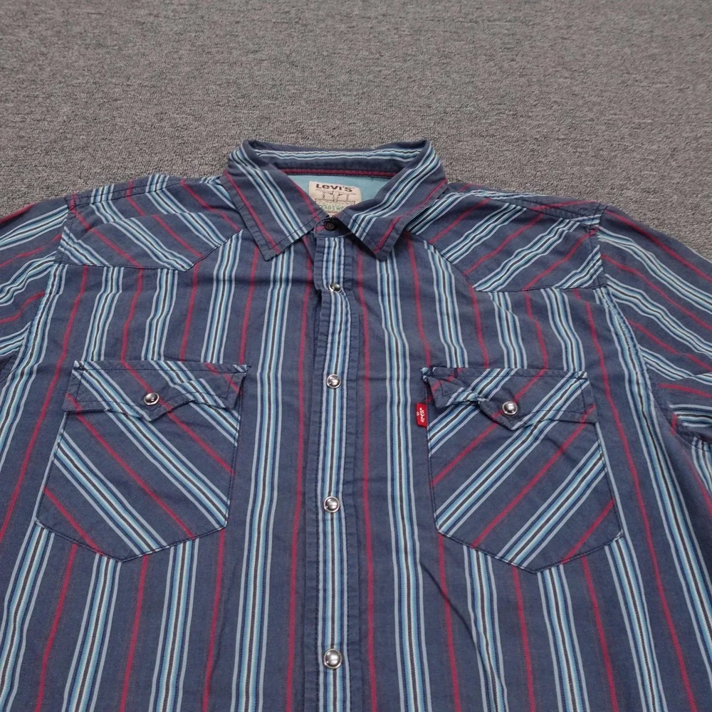 Vintage Levi's Shirt Mens Large Blue Stripe Long Horn Western Snap